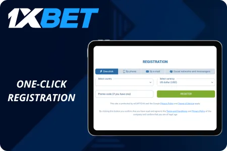 Sign up instantly on 1xBet